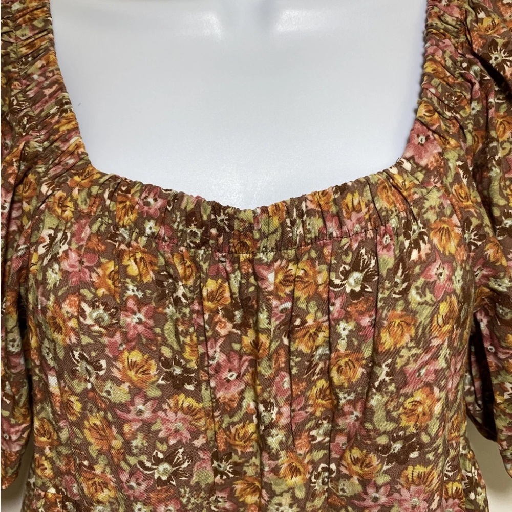 Wild Fable Brown Floral Short Puff Sleeve Boho Hippie Babydoll Dress. Small - Picture 4 of 15